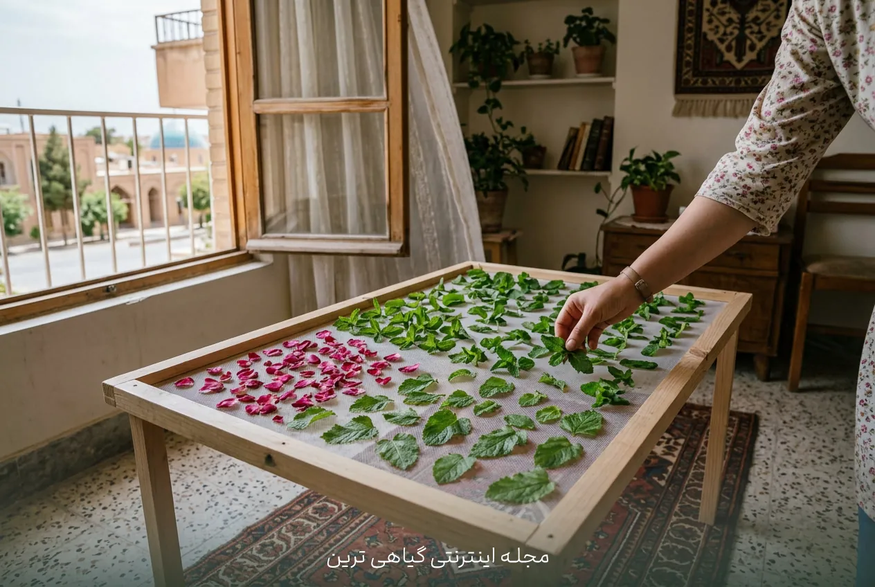 خشک کردن گیاهان دارویی در خانه در محیط سایه و با تهویه مناسب
