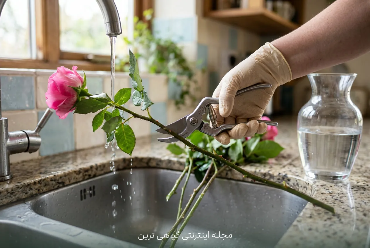 آب تمیز و مناسب برای گلدان رز شاخهبریده