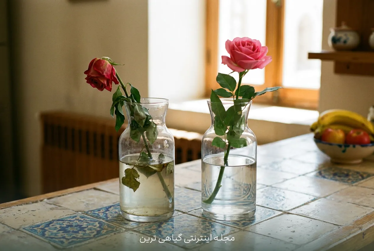 برش اریب صحیح ساقه رز برای جذب بهتر آب